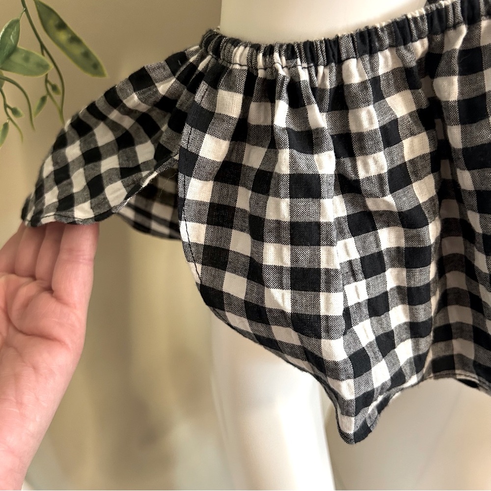 Misa Los Angeles Cotton Lunna Gingham Flutter Off Shoulder Crop Top. - Picture 5 of 10